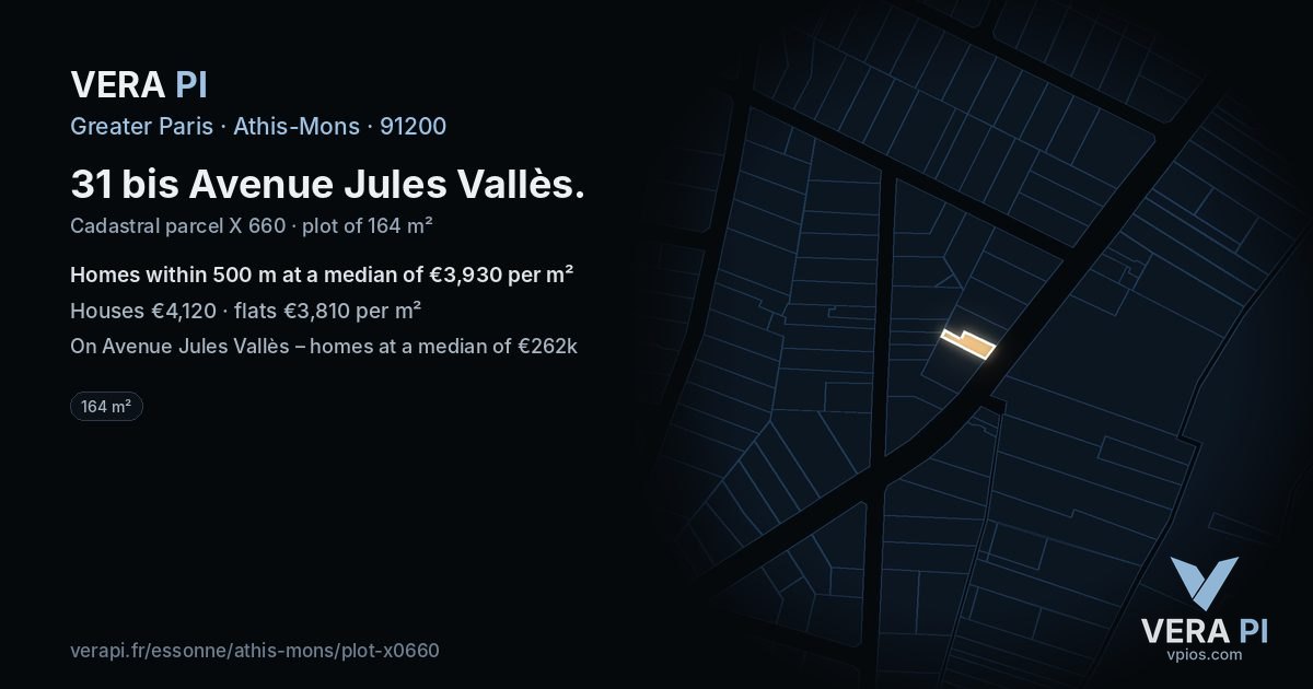 31 bis Avenue Jules Vallès, Athis-Mons at night – the plot lit, the parcels around coloured by the prices near them