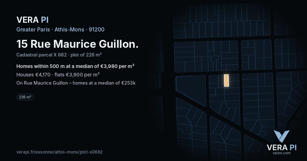 15 Rue Maurice Guillon, Athis-Mons at night – the plot lit, the parcels around coloured by the prices near them