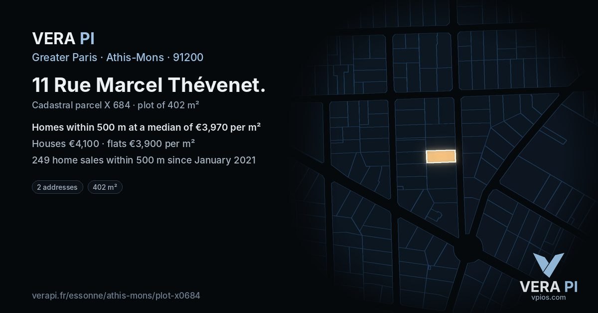 11 Rue Marcel Thévenet, Athis-Mons at night – the plot lit, the parcels around coloured by the prices near them