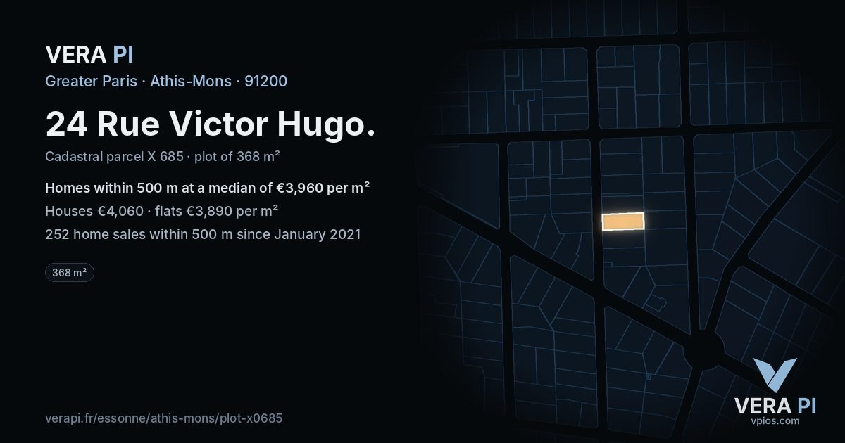 24 Rue Victor Hugo, Athis-Mons at night – the plot lit, the parcels around coloured by the prices near them