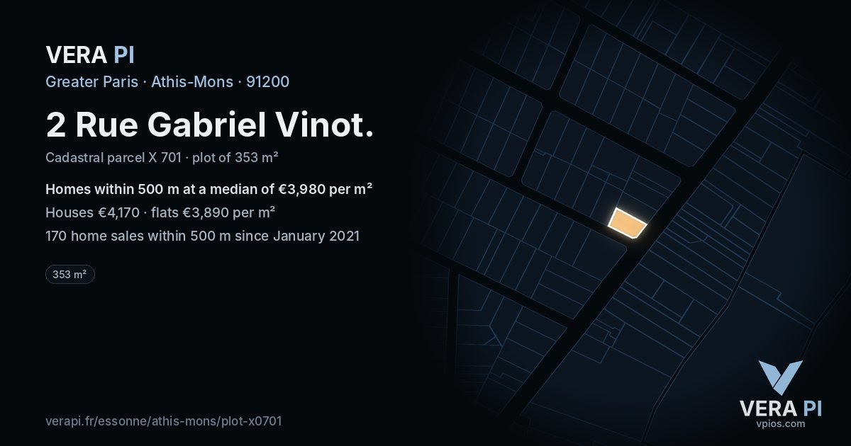 2 Rue Gabriel Vinot, Athis-Mons at night – the plot lit, the parcels around coloured by the prices near them