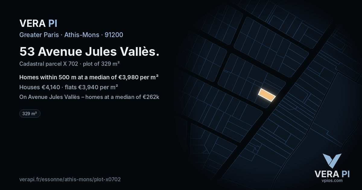 53 Avenue Jules Vallès, Athis-Mons at night – the plot lit, the parcels around coloured by the prices near them
