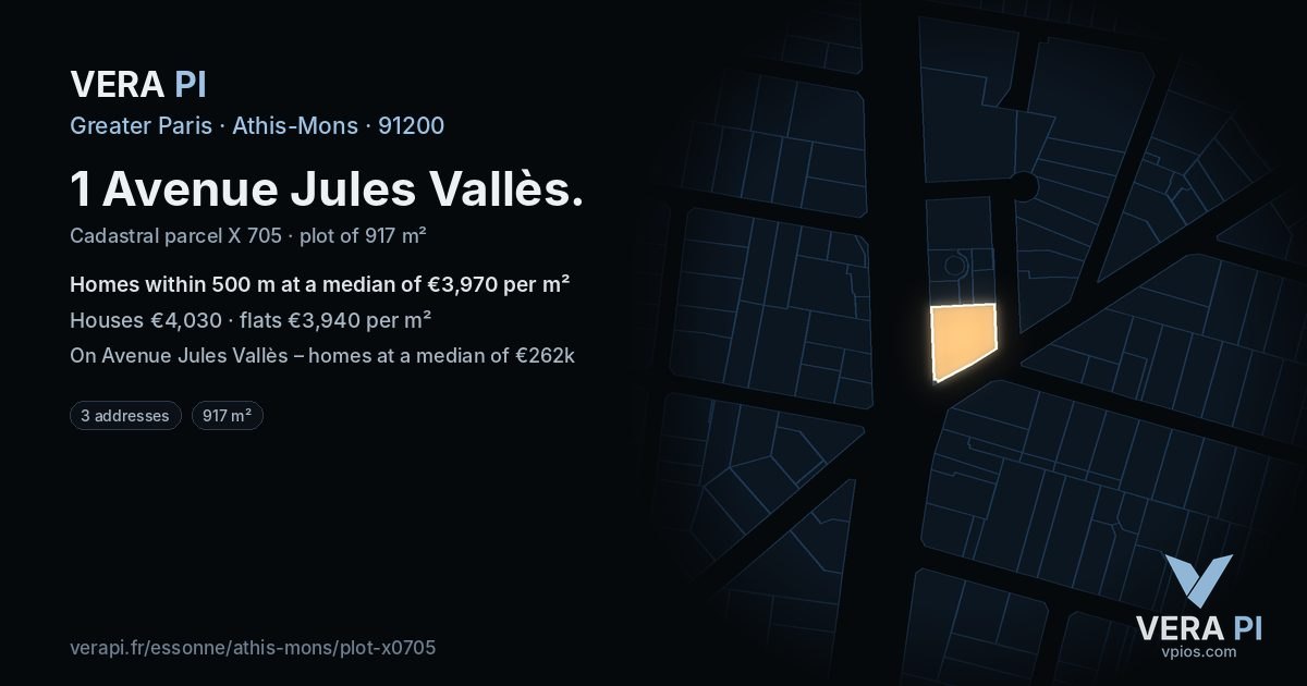 1 Avenue Jules Vallès, Athis-Mons at night – the plot lit, the parcels around coloured by the prices near them
