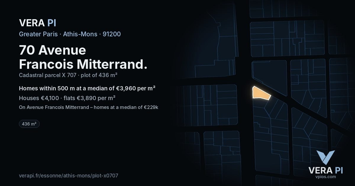 70 Avenue Francois Mitterrand, Athis-Mons at night – the plot lit, the parcels around coloured by the prices near them