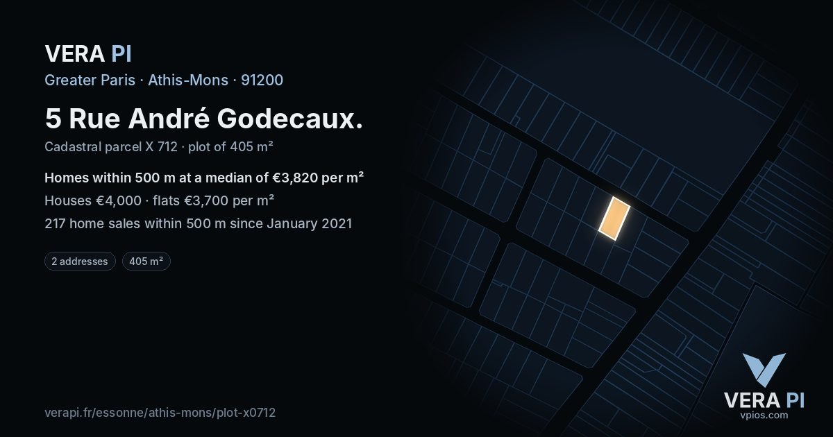 5 Rue André Godecaux, Athis-Mons at night – the plot lit, the parcels around coloured by the prices near them