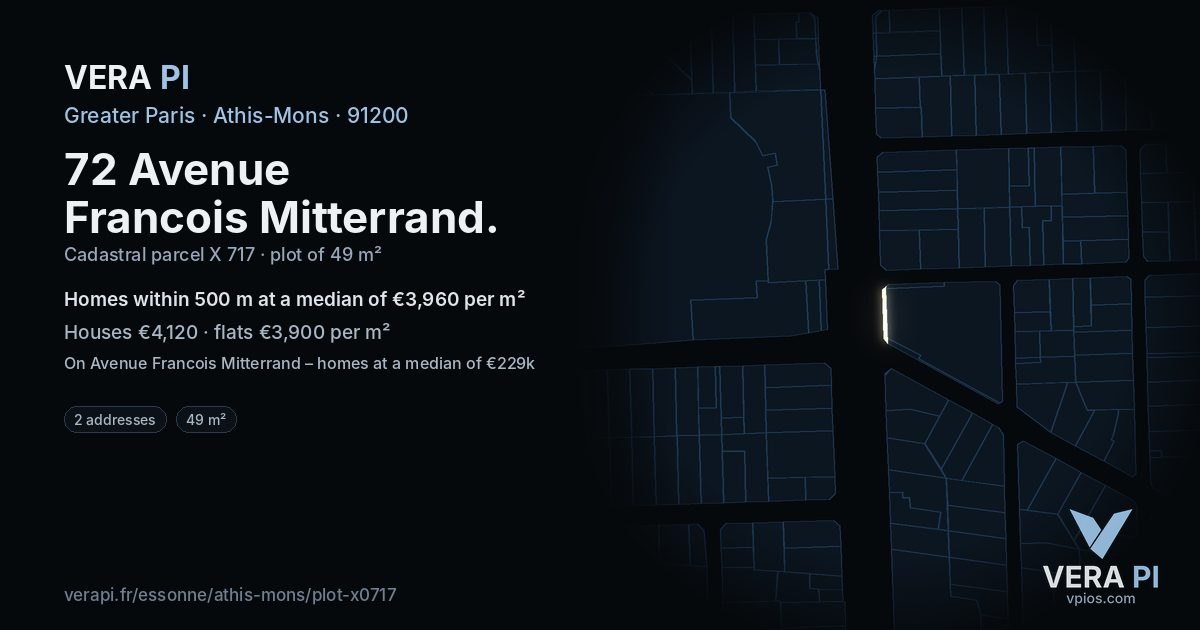 72 Avenue Francois Mitterrand, Athis-Mons at night – the plot lit, the parcels around coloured by the prices near them