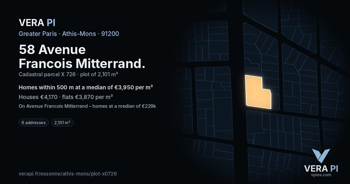 58 Avenue Francois Mitterrand, Athis-Mons at night – the plot lit, the parcels around coloured by the prices near them