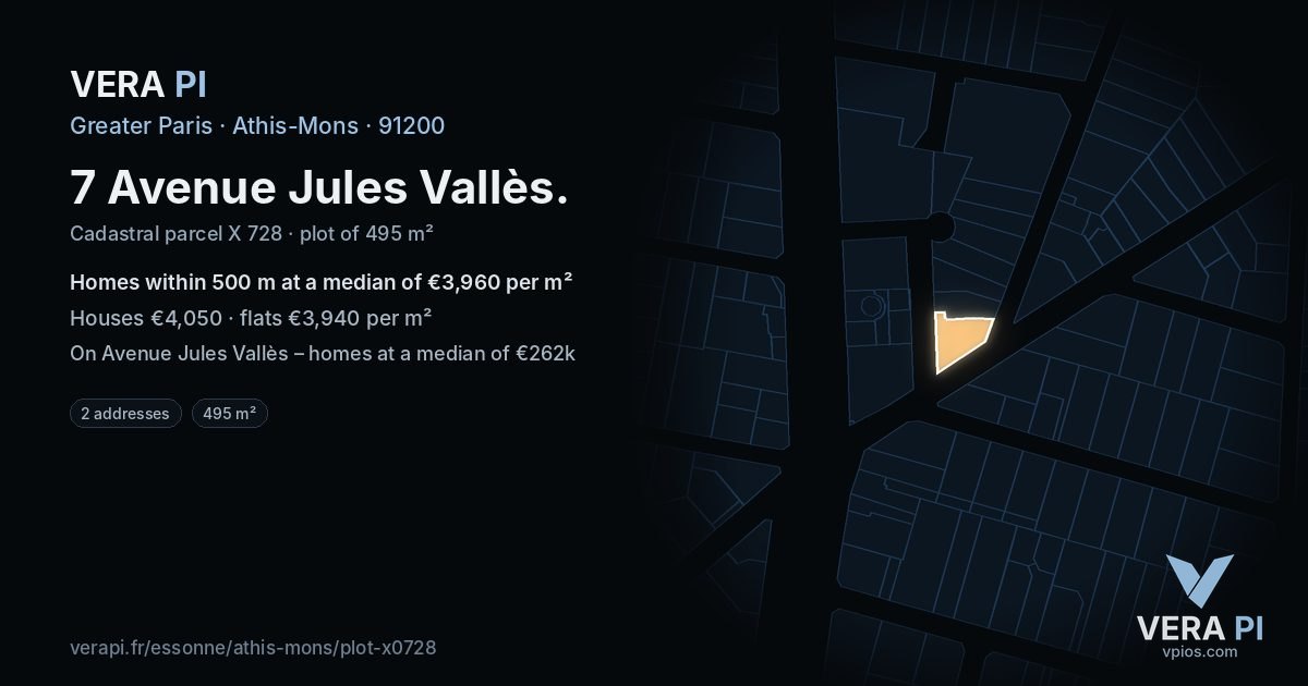7 Avenue Jules Vallès, Athis-Mons at night – the plot lit, the parcels around coloured by the prices near them