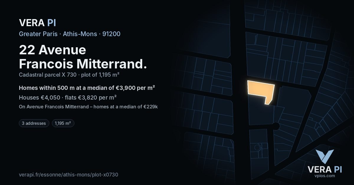 22 Avenue Francois Mitterrand, Athis-Mons at night – the plot lit, the parcels around coloured by the prices near them