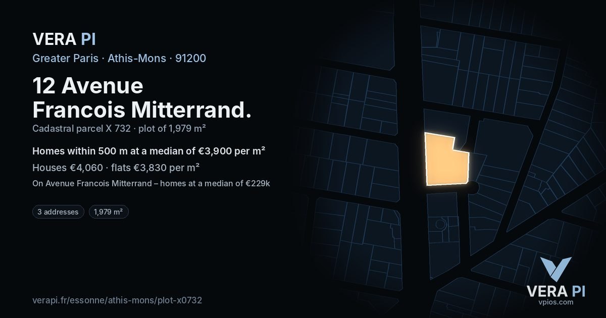12 Avenue Francois Mitterrand, Athis-Mons at night – the plot lit, the parcels around coloured by the prices near them