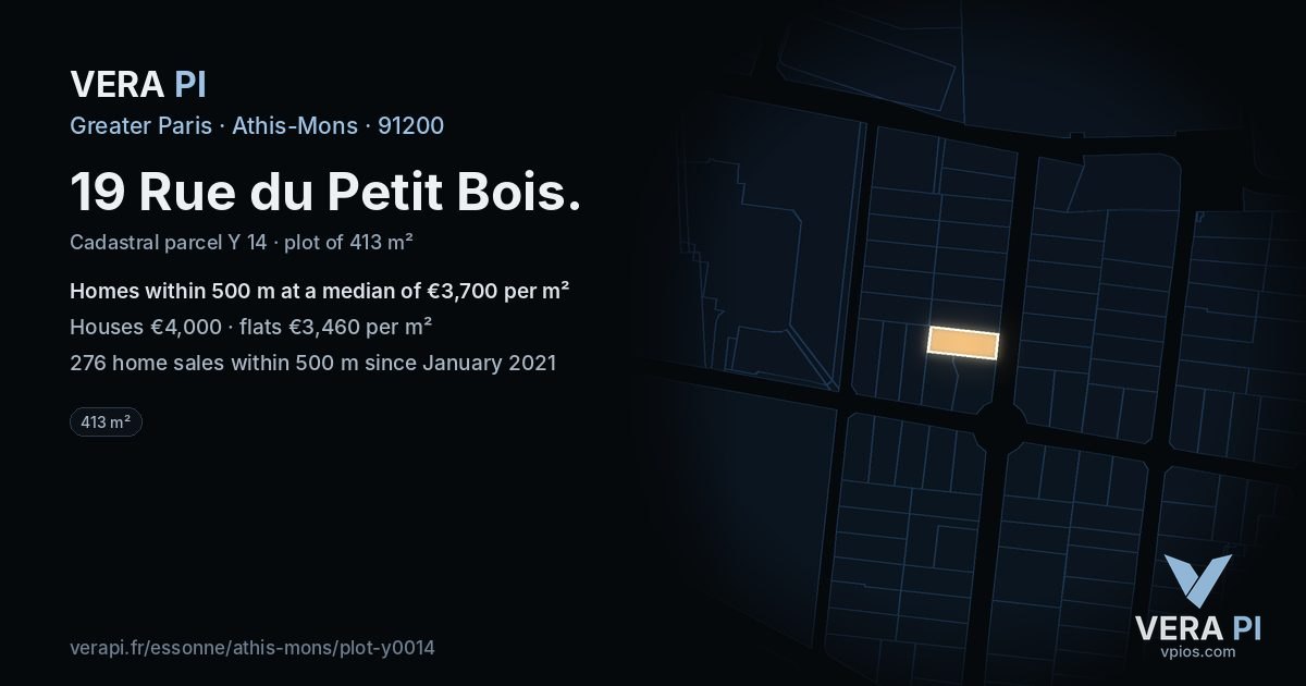 19 Rue du Petit Bois, Athis-Mons at night – the plot lit, the parcels around coloured by the prices near them