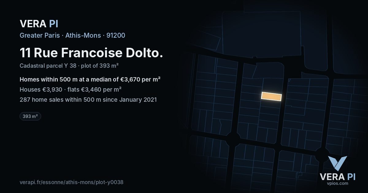 11 Rue Francoise Dolto, Athis-Mons at night – the plot lit, the parcels around coloured by the prices near them