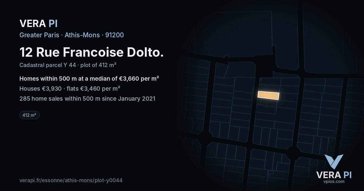 12 Rue Francoise Dolto, Athis-Mons at night – the plot lit, the parcels around coloured by the prices near them