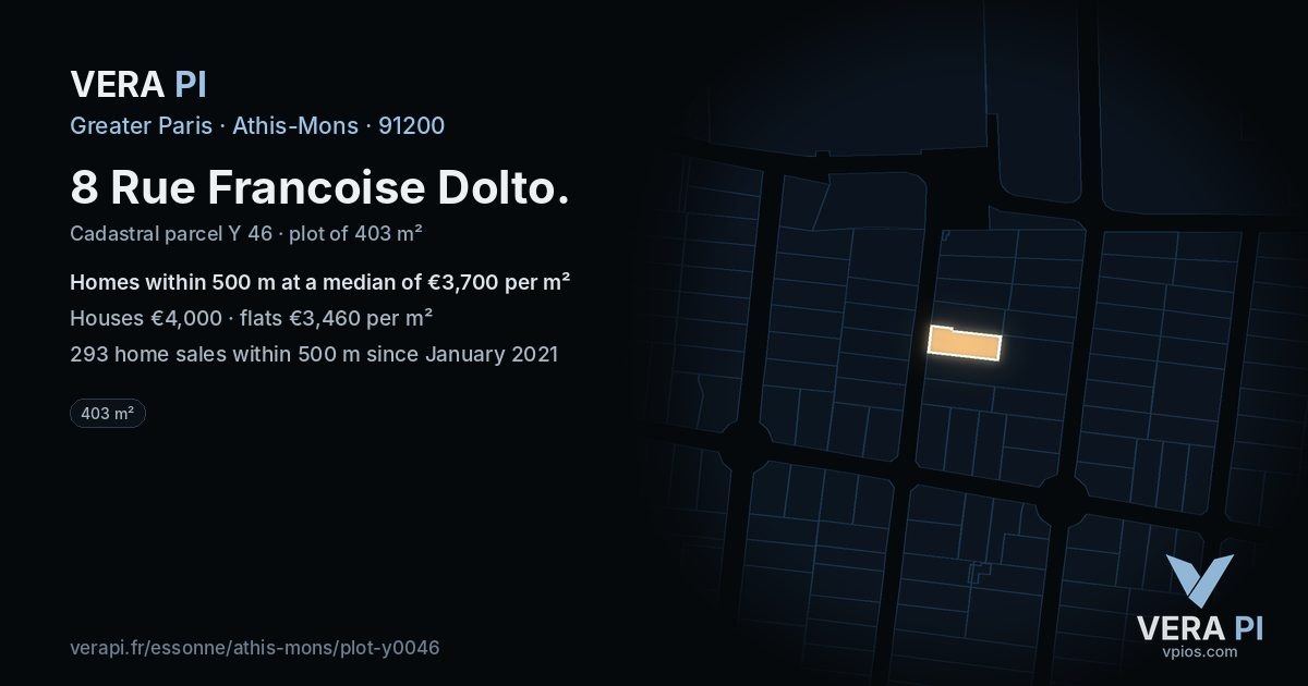 8 Rue Francoise Dolto, Athis-Mons at night – the plot lit, the parcels around coloured by the prices near them
