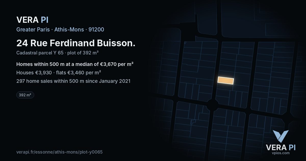 24 Rue Ferdinand Buisson, Athis-Mons at night – the plot lit, the parcels around coloured by the prices near them