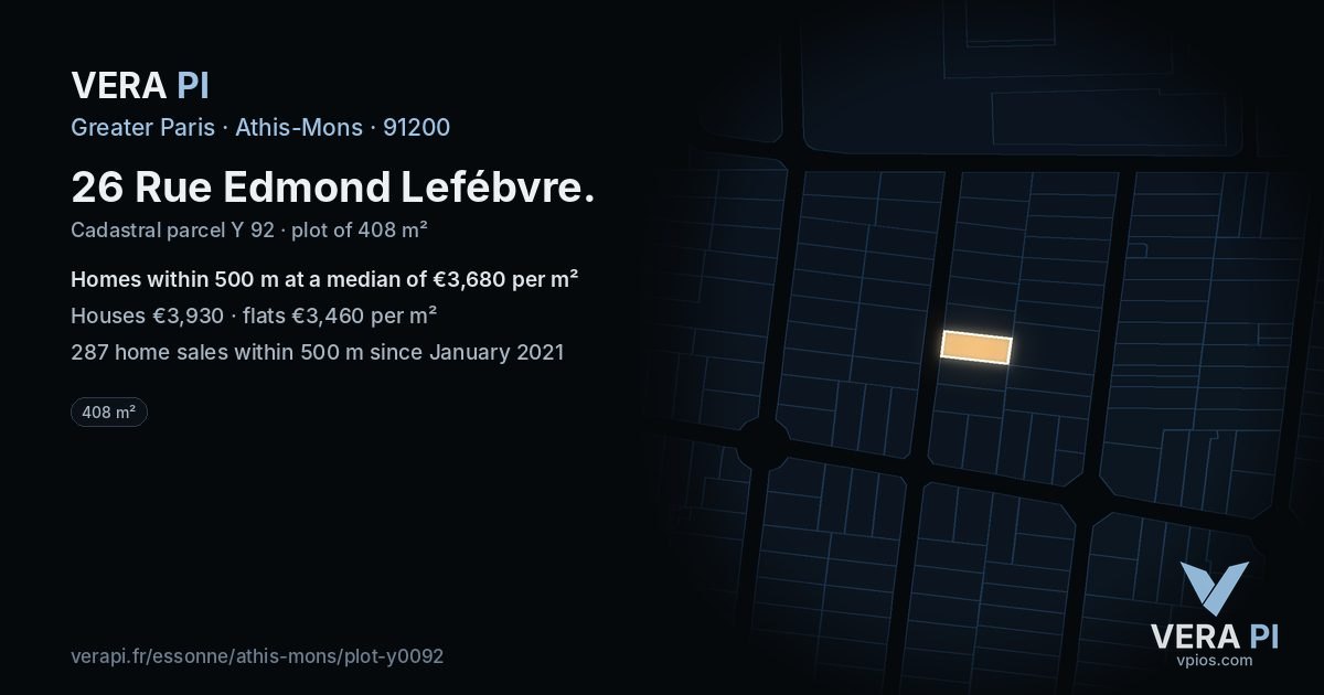 26 Rue Edmond Lefébvre, Athis-Mons at night – the plot lit, the parcels around coloured by the prices near them