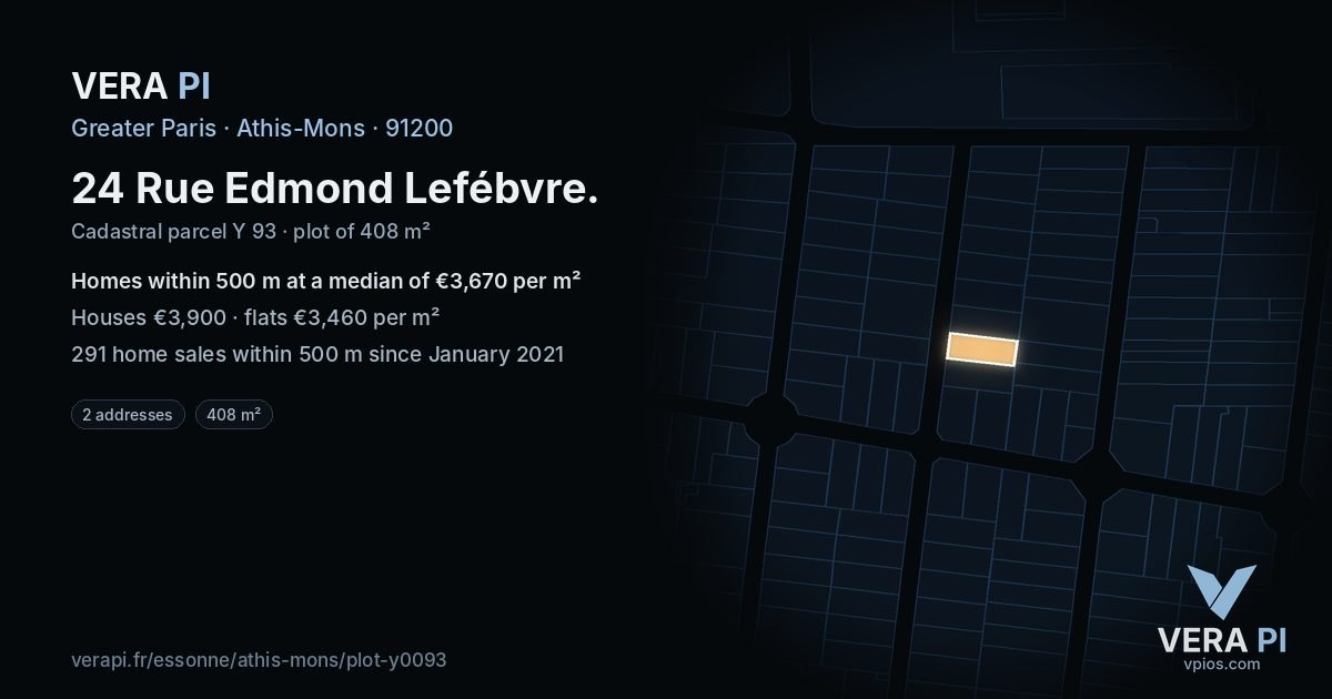 24 Rue Edmond Lefébvre, Athis-Mons at night – the plot lit, the parcels around coloured by the prices near them