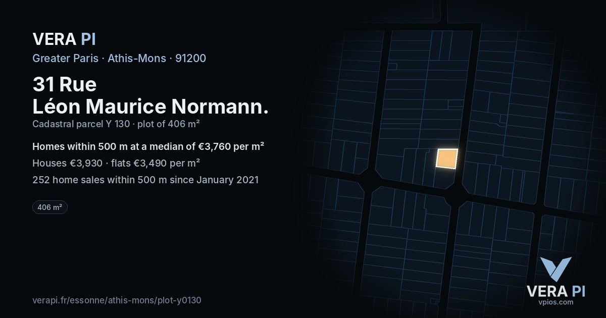 31 Rue Léon Maurice Normann, Athis-Mons at night – the plot lit, the parcels around coloured by the prices near them