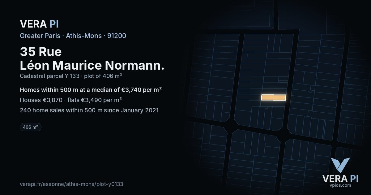 35 Rue Léon Maurice Normann, Athis-Mons at night – the plot lit, the parcels around coloured by the prices near them