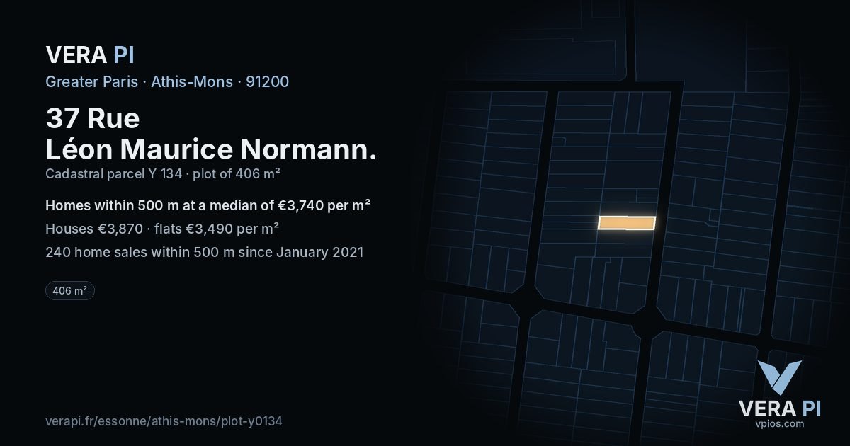 37 Rue Léon Maurice Normann, Athis-Mons at night – the plot lit, the parcels around coloured by the prices near them
