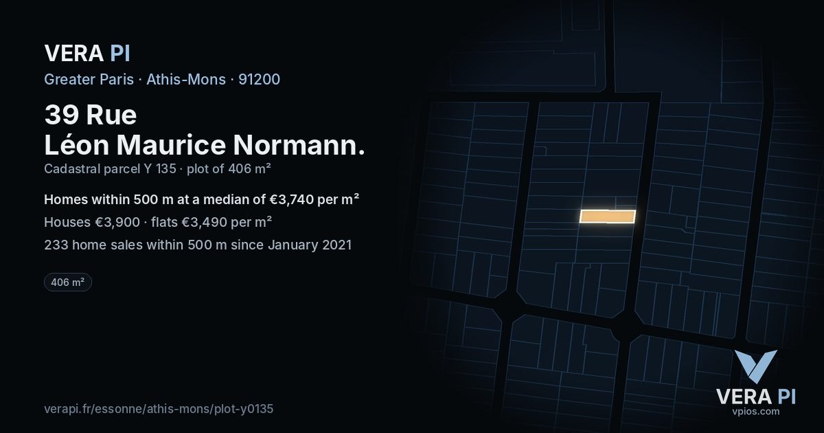 39 Rue Léon Maurice Normann, Athis-Mons at night – the plot lit, the parcels around coloured by the prices near them