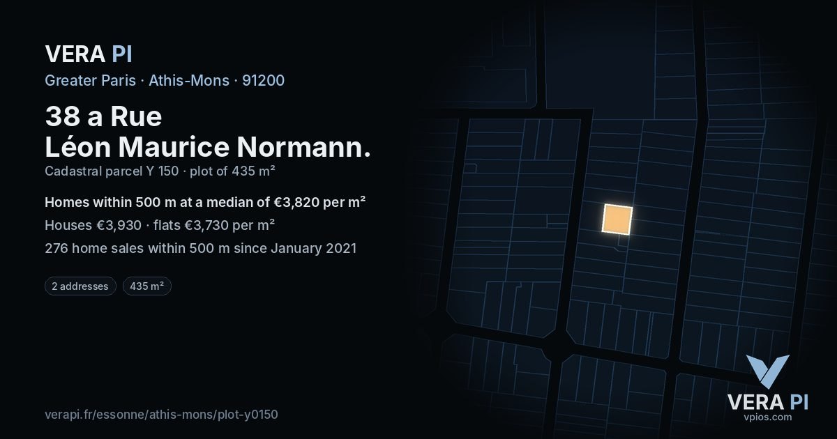 38 a Rue Léon Maurice Normann, Athis-Mons at night – the plot lit, the parcels around coloured by the prices near them
