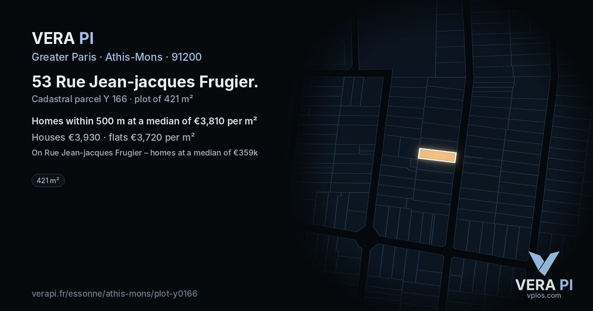 53 Rue Jean-jacques Frugier, Athis-Mons at night – the plot lit, the parcels around coloured by the prices near them