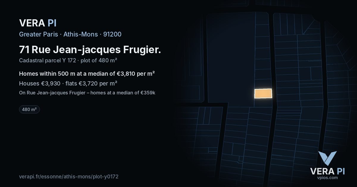 71 Rue Jean-jacques Frugier, Athis-Mons at night – the plot lit, the parcels around coloured by the prices near them