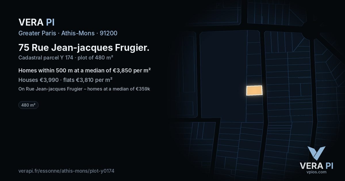 75 Rue Jean-jacques Frugier, Athis-Mons at night – the plot lit, the parcels around coloured by the prices near them