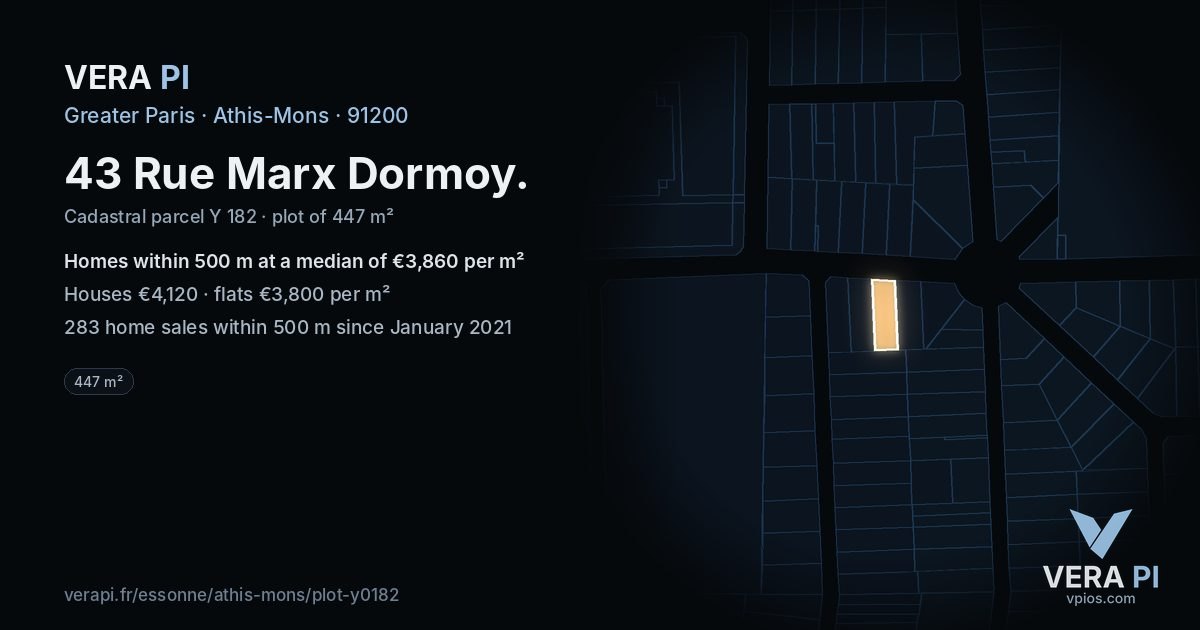 43 Rue Marx Dormoy, Athis-Mons at night – the plot lit, the parcels around coloured by the prices near them