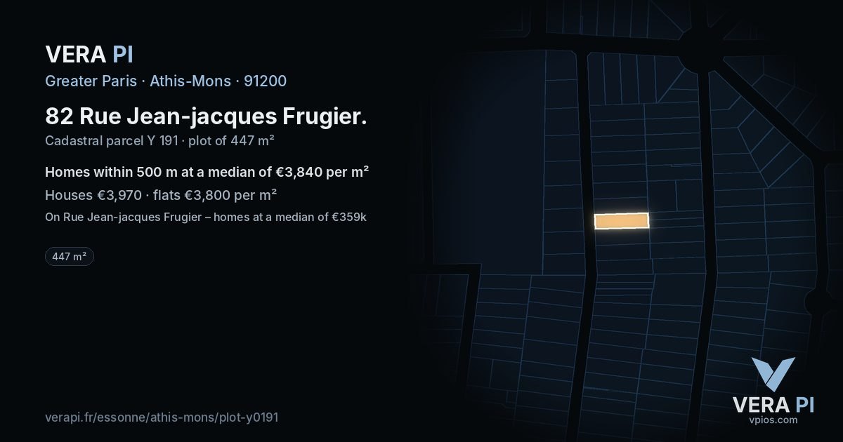 82 Rue Jean-jacques Frugier, Athis-Mons at night – the plot lit, the parcels around coloured by the prices near them