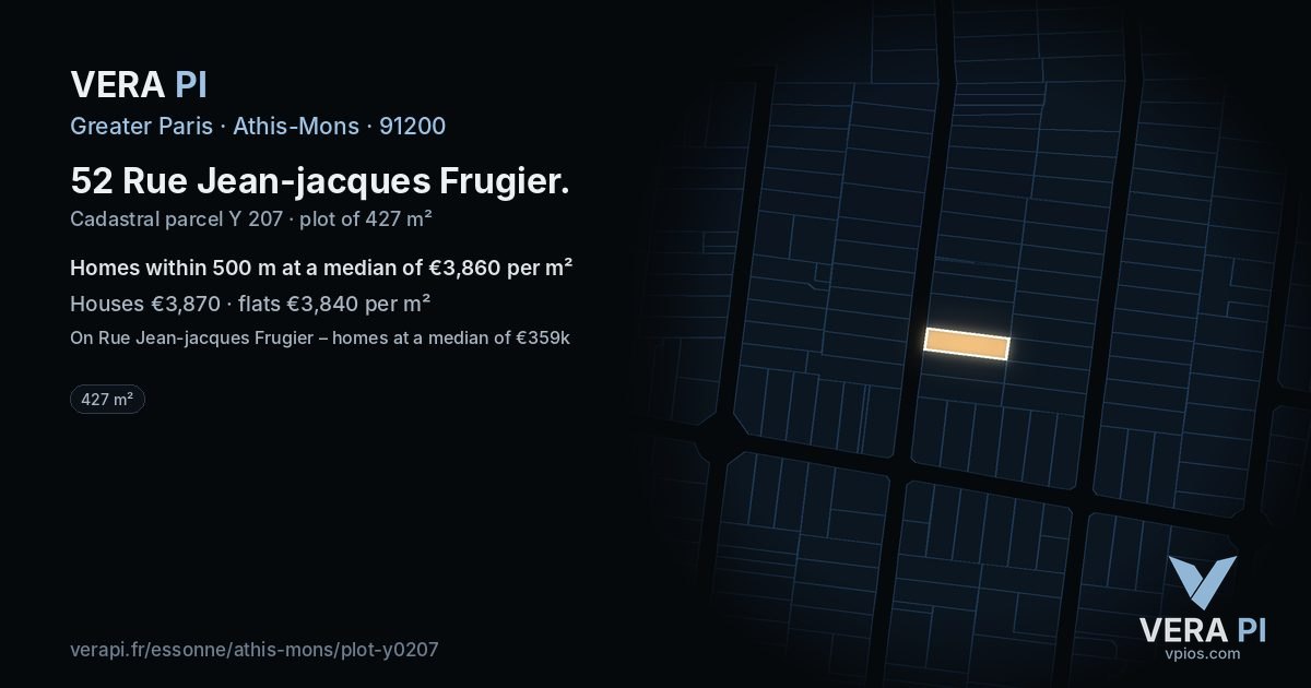 52 Rue Jean-jacques Frugier, Athis-Mons at night – the plot lit, the parcels around coloured by the prices near them