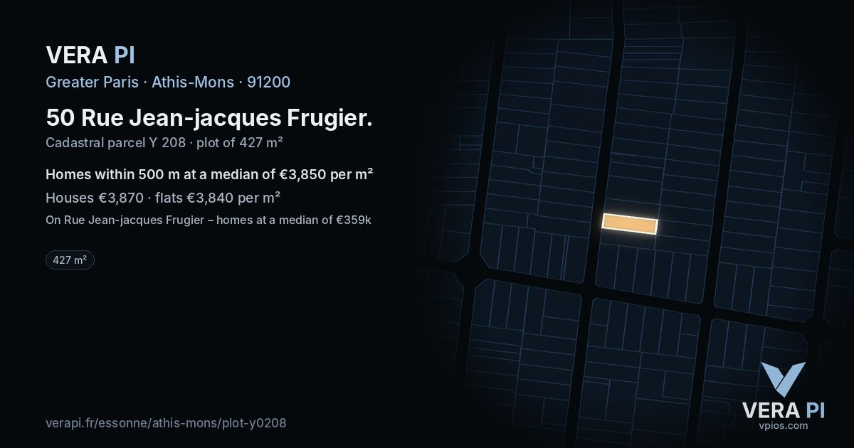 50 Rue Jean-jacques Frugier, Athis-Mons at night – the plot lit, the parcels around coloured by the prices near them
