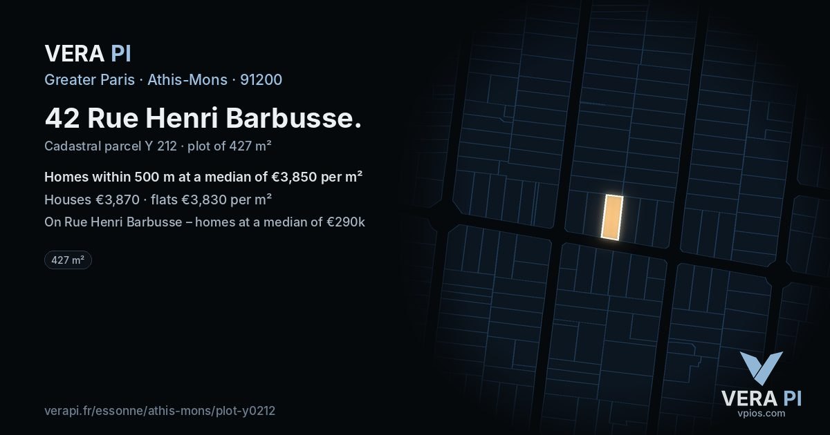 42 Rue Henri Barbusse, Athis-Mons at night – the plot lit, the parcels around coloured by the prices near them