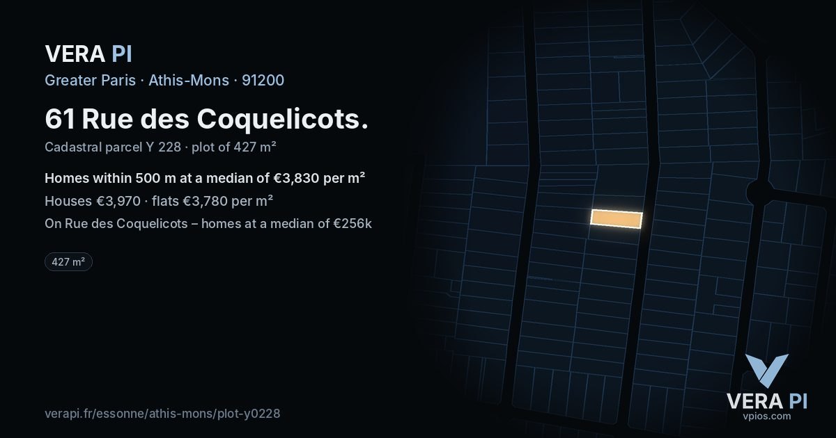 61 Rue des Coquelicots, Athis-Mons at night – the plot lit, the parcels around coloured by the prices near them