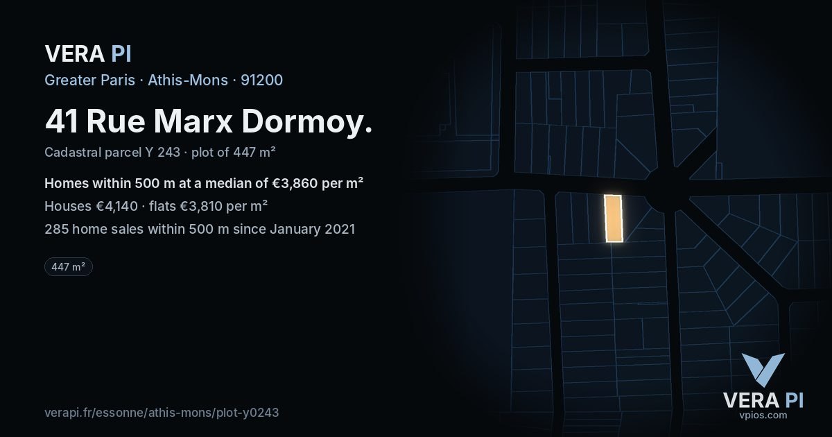 41 Rue Marx Dormoy, Athis-Mons at night – the plot lit, the parcels around coloured by the prices near them