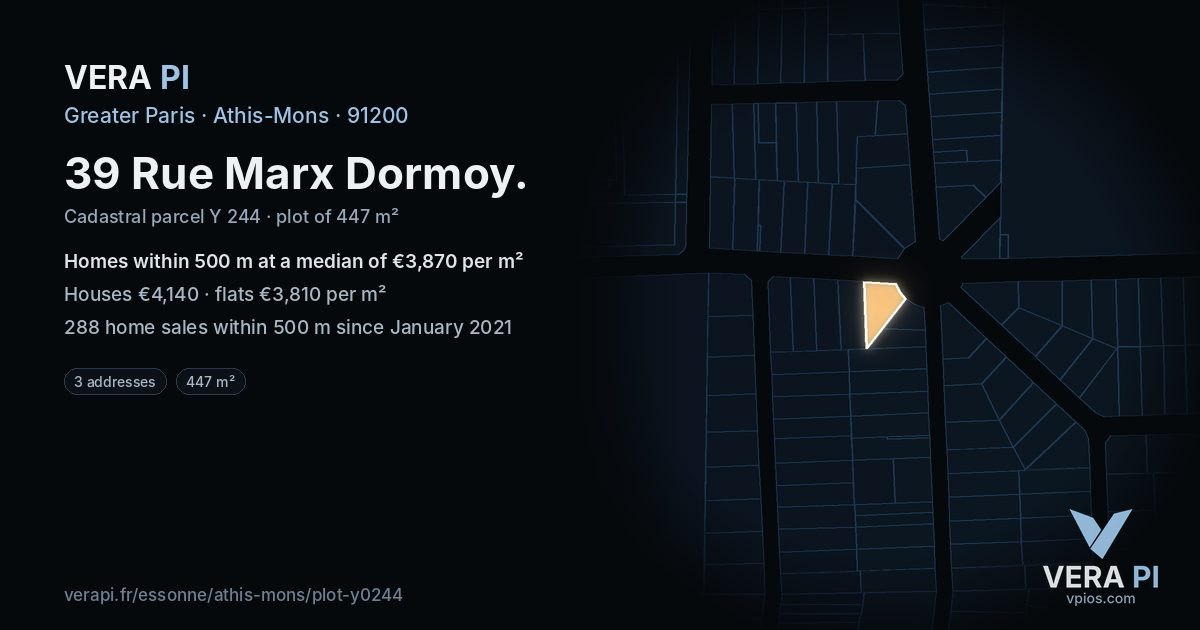 39 Rue Marx Dormoy, Athis-Mons at night – the plot lit, the parcels around coloured by the prices near them