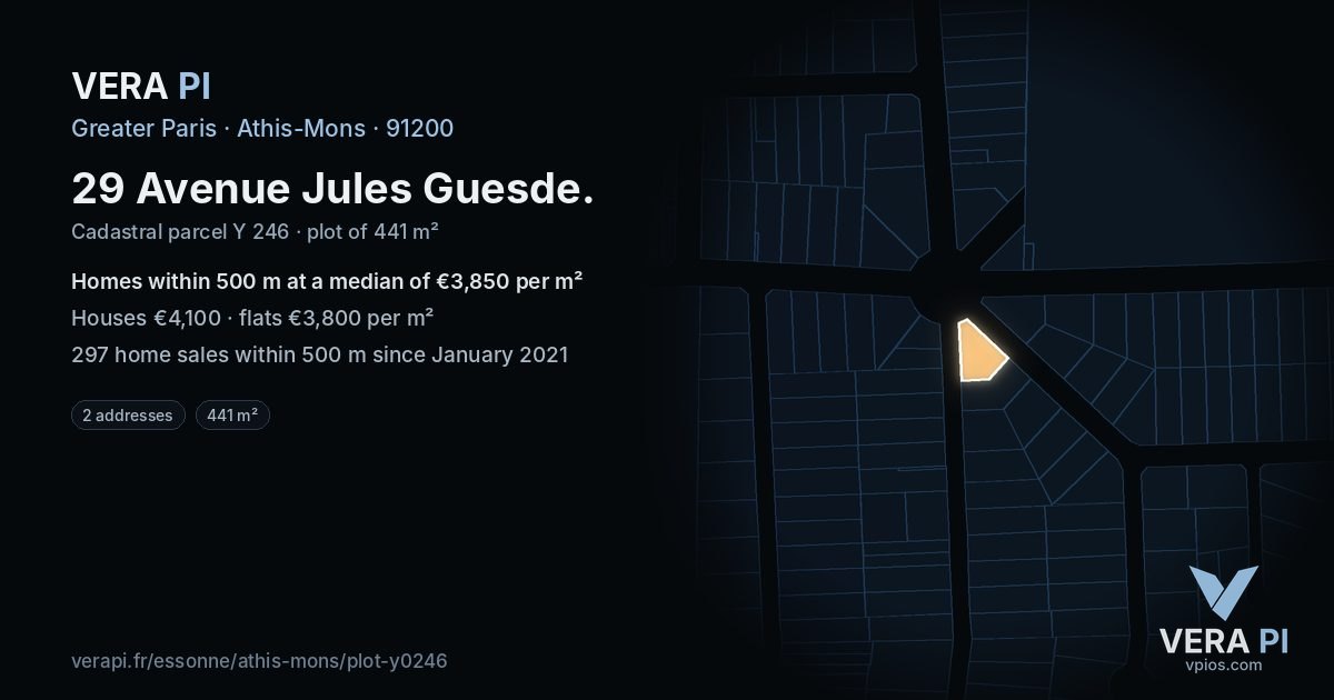 29 Avenue Jules Guesde, Athis-Mons at night – the plot lit, the parcels around coloured by the prices near them