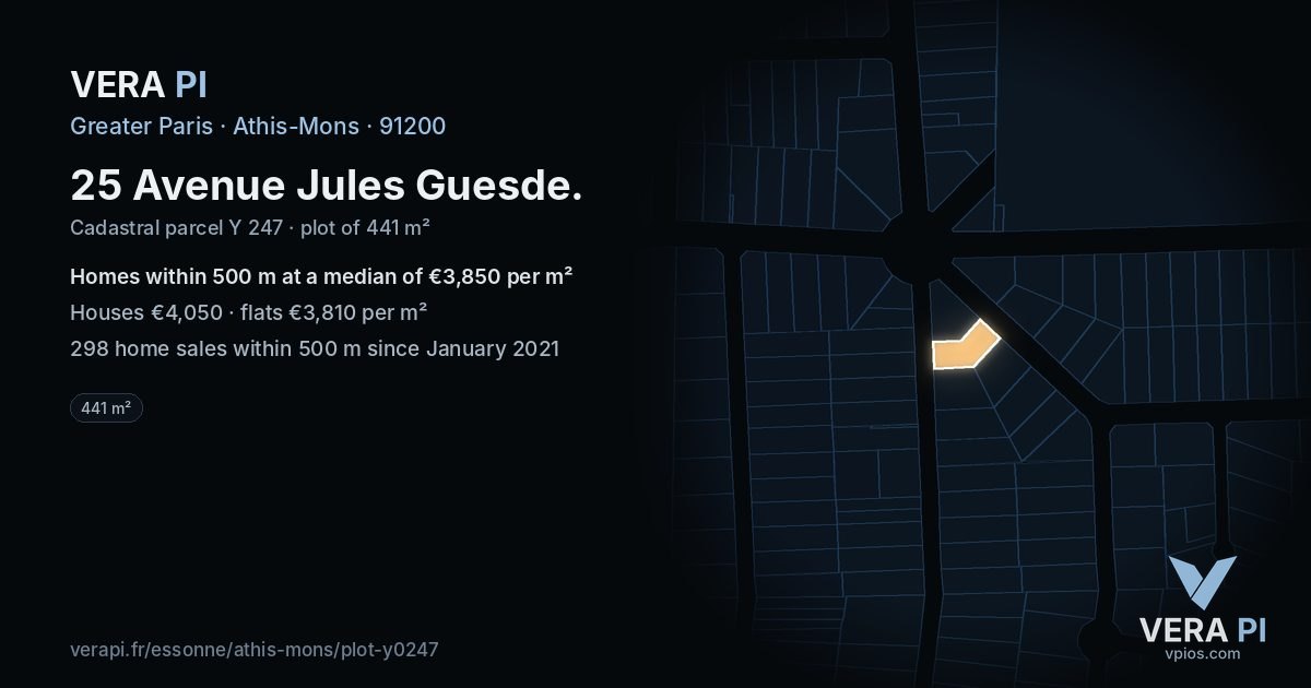 25 Avenue Jules Guesde, Athis-Mons at night – the plot lit, the parcels around coloured by the prices near them