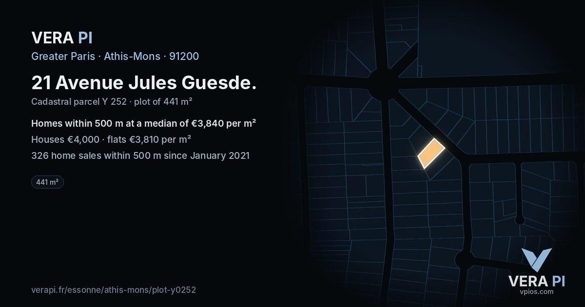 21 Avenue Jules Guesde, Athis-Mons at night – the plot lit, the parcels around coloured by the prices near them