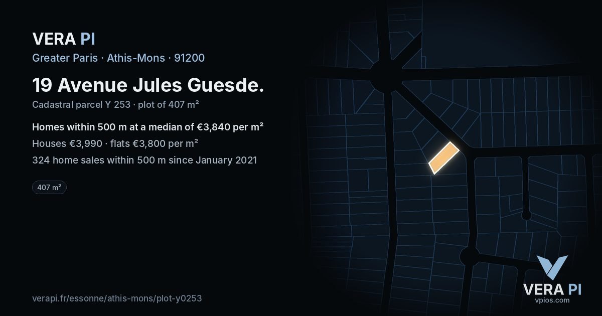 19 Avenue Jules Guesde, Athis-Mons at night – the plot lit, the parcels around coloured by the prices near them