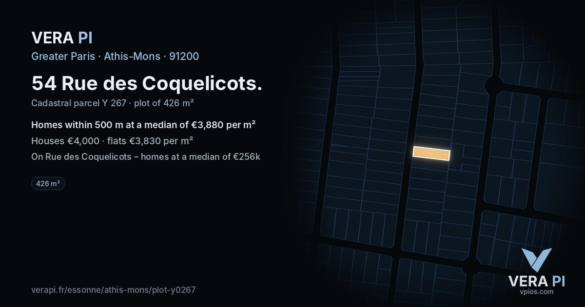 54 Rue des Coquelicots, Athis-Mons at night – the plot lit, the parcels around coloured by the prices near them