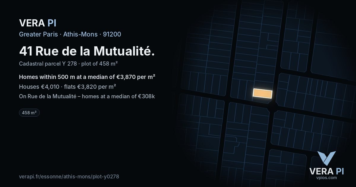 41 Rue de la Mutualité, Athis-Mons at night – the plot lit, the parcels around coloured by the prices near them