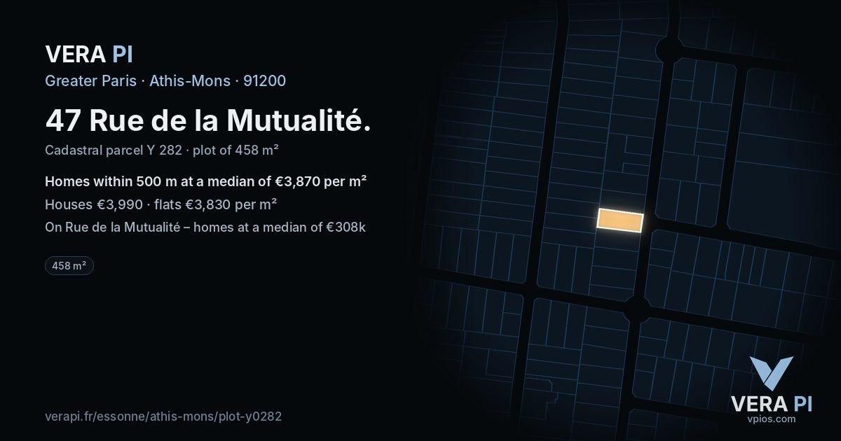 47 Rue de la Mutualité, Athis-Mons at night – the plot lit, the parcels around coloured by the prices near them