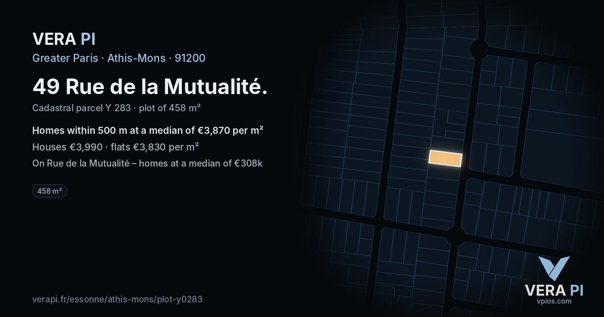 49 Rue de la Mutualité, Athis-Mons at night – the plot lit, the parcels around coloured by the prices near them