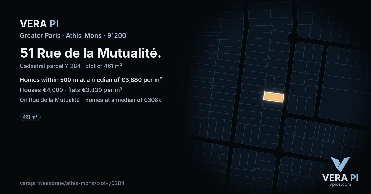51 Rue de la Mutualité, Athis-Mons at night – the plot lit, the parcels around coloured by the prices near them