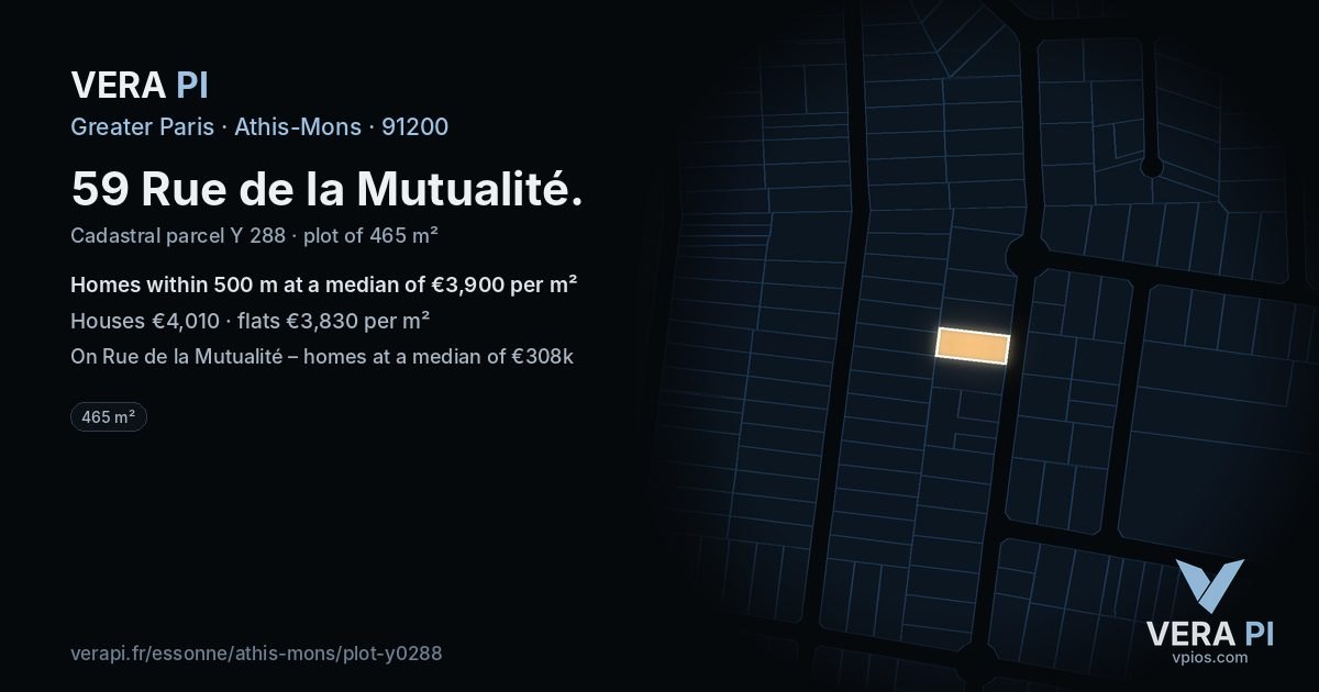 59 Rue de la Mutualité, Athis-Mons at night – the plot lit, the parcels around coloured by the prices near them