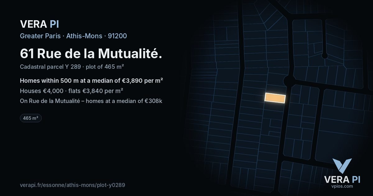 61 Rue de la Mutualité, Athis-Mons at night – the plot lit, the parcels around coloured by the prices near them