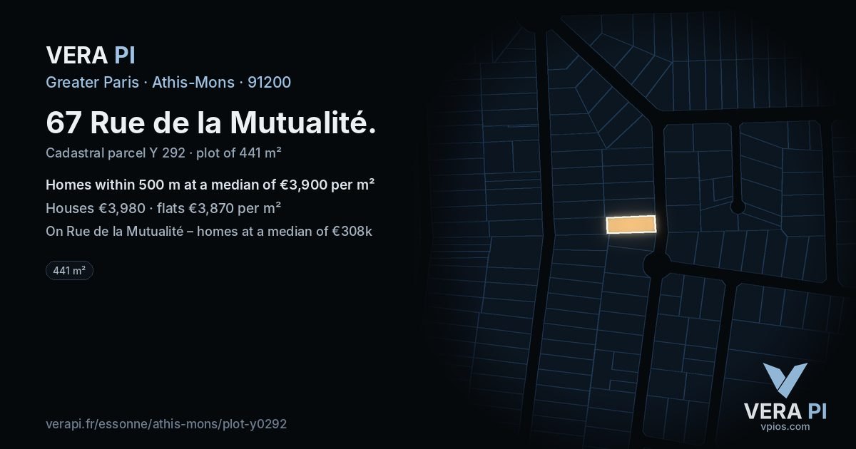 67 Rue de la Mutualité, Athis-Mons at night – the plot lit, the parcels around coloured by the prices near them