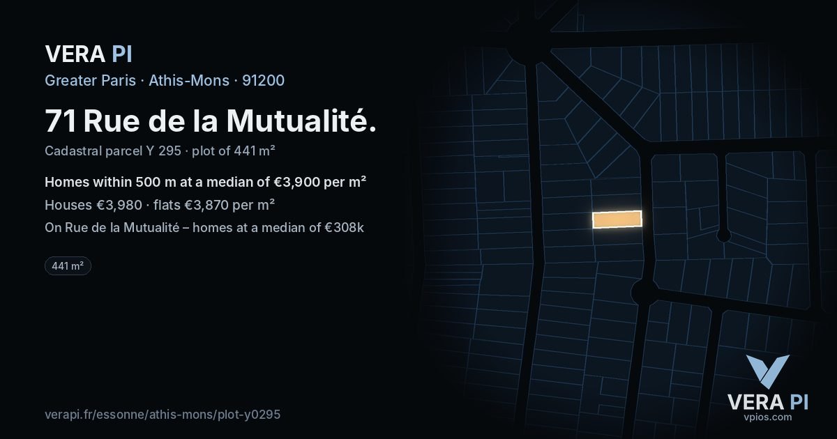 71 Rue de la Mutualité, Athis-Mons at night – the plot lit, the parcels around coloured by the prices near them